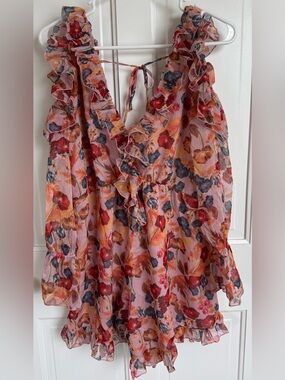 Few Moda‎ Floral Cold Shoulder Ruffle Romper Pink Size Medium